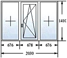 трехстворчатое окно 2030х1420